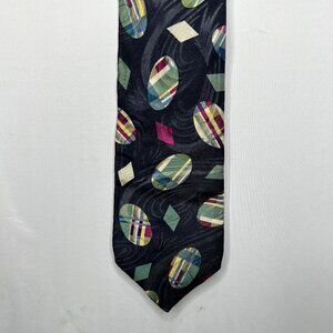 Bugatti Men’s Neck Tie 4” Black Gray Plaid Easter Egg 100% Silk USA Necktie